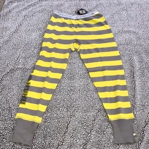 Harajuku lovers gray yellow stripe thermal pants XL Kawaii Punk Retro Base Layer